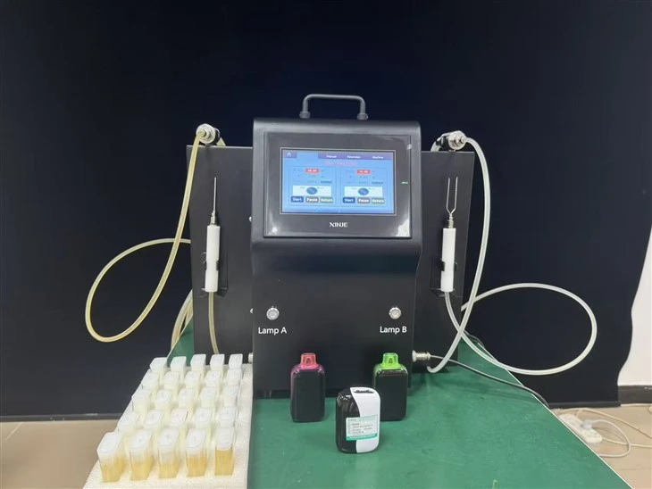 Semi-automatisk dubbel-huvud-E-juice nikotinmaskin: hög-precisionsutrustning för vapepatronfyllning